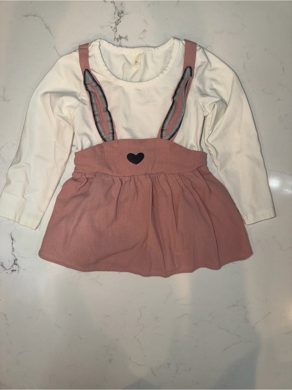 Source Unknown Pink Pinafore Dress with White Long-Sleeve Top
